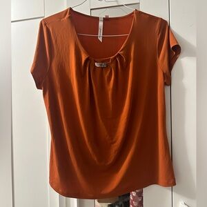 NY Collection Top Copper Orange Large L Short Sleeve Gold